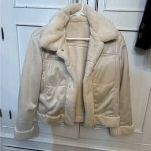 Elie Tahari Cream faux suede Fur-Trimmed Jacket